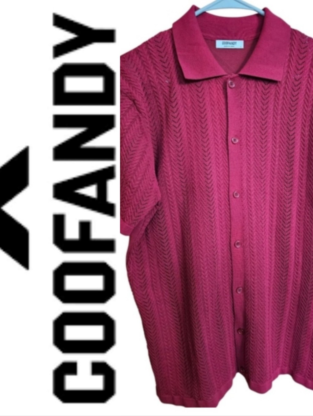 Coofandy Button-Up Knit Short-Sleeved Sweater, Large